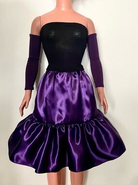 Black Top & Purple Satin Skirt with Ruffle, for My Size Barbie Doll New
